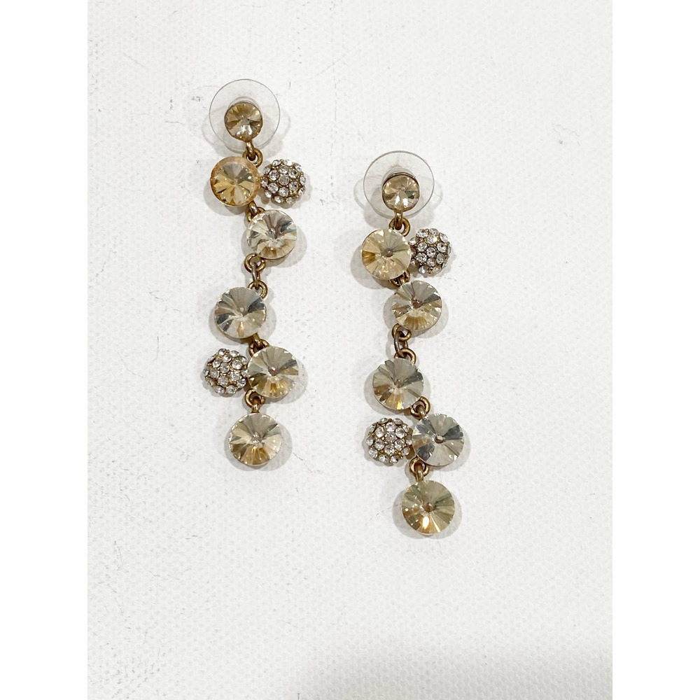 Slate & Willow Drop Earring Crystal Pave Circle Gold Plate Wedding Bridal Dangle